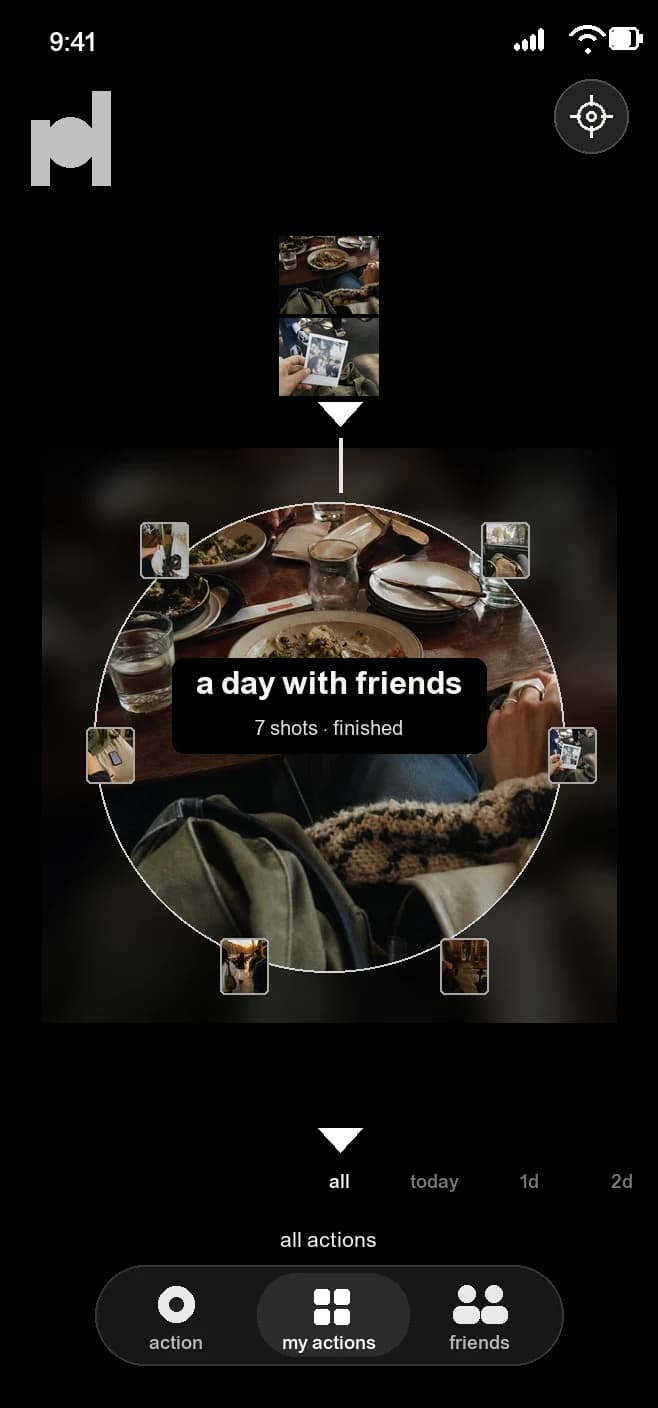 the My Actions dial showing a fictional finished film called a day with friends