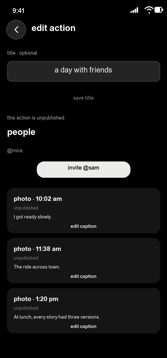 an invitation control for one fictional friend in an unfinished Action