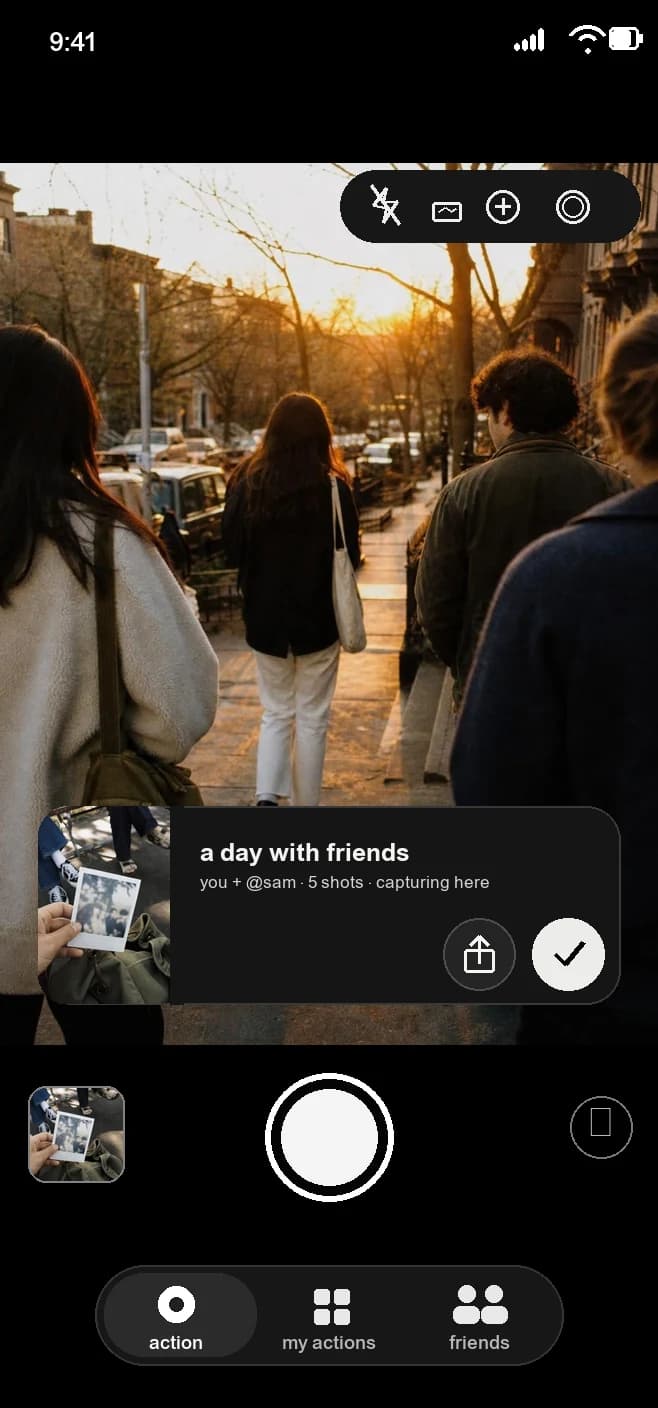 a shared Action ready to collect shots from two fictional friends